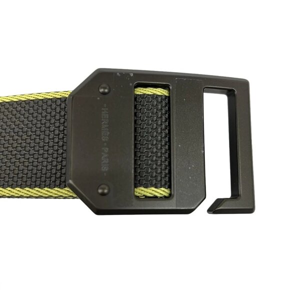 HERMES slide Khaki Yellow Chemical Fiber B Belt